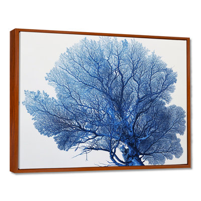 Detailed Blue Coral On White Retro Illustration - Coral Wall Art Living Room
