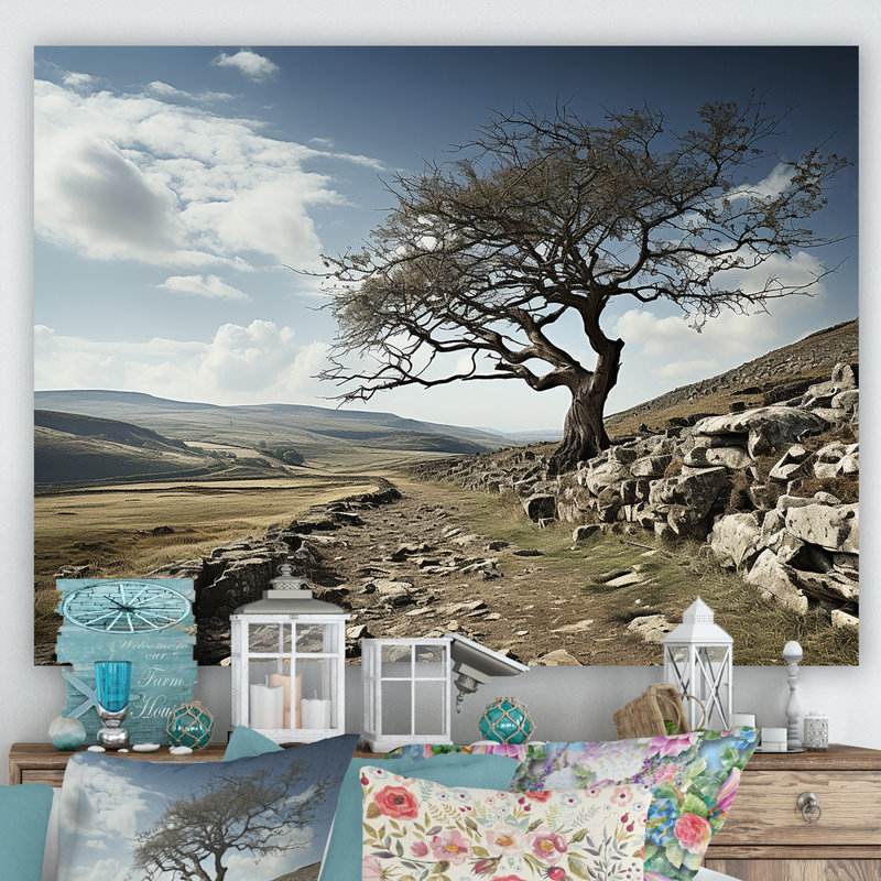 Décoration murale arbre solutide - montagnes, Toile tendue, H 34 po x l 44 po x P 1,5 po