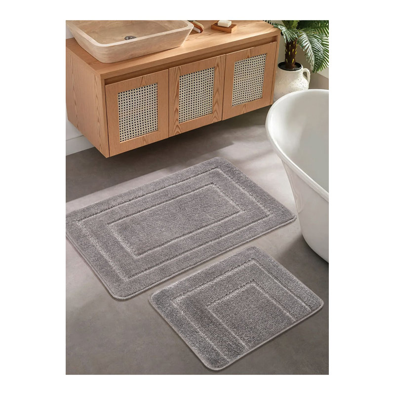 Premium Bathmat Set (2 Pieces), Grey, 19.7 x 31.5 inches & 15.7 x 19.7 inches | 100% Polypropylene, 1350 g/m² | Non-Slip Natural Latex Sole, Easy to Clean, Soft Pile Height: 0.5 mm, Perfect for Home & Bathroom Décor