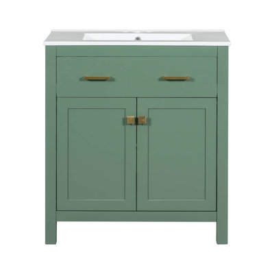 Meuble-lavabo moderne de 30 pouces avec lavabo en céramique, portes à fermeture en douceur et rangement spacieux pour des salles de bain élégantes
