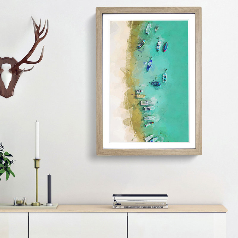 Aerial View of Boats in Abstract - Picture Frame Graphic Art Print, 87cm H x 62cm W x 2cm D, Oak Framed