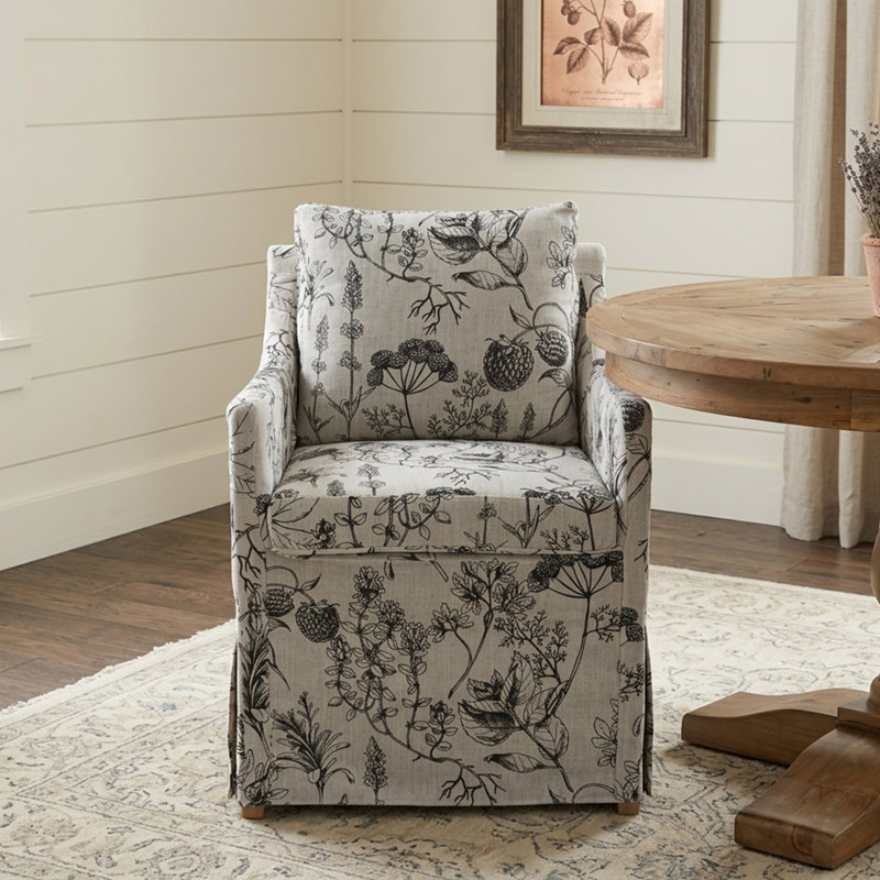 Linen Upholstered Armchair, Gray Flower