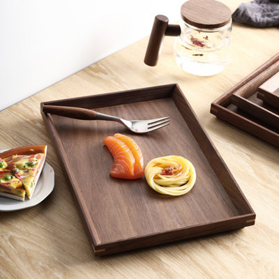 Japanese Style Black Walnut Serving Tray – Solid Wood Rectangular Tray For Tea, Coffee, Desserts, And Meals