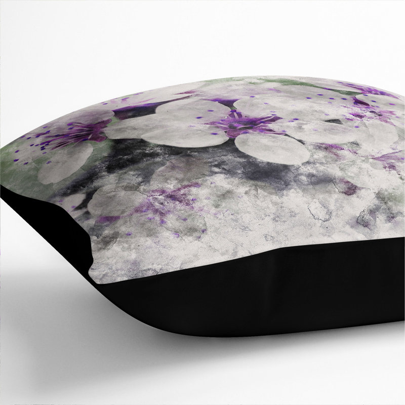 White and Purple Blossoms Scatter Cushion, Black, 55cm H x 55cm W x 20cm D