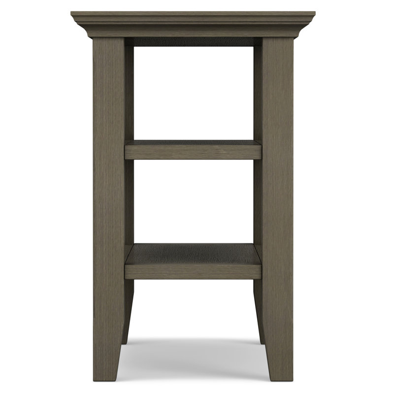 Farmhouse Gray Solid Wood Narrow Side Table with Shelves