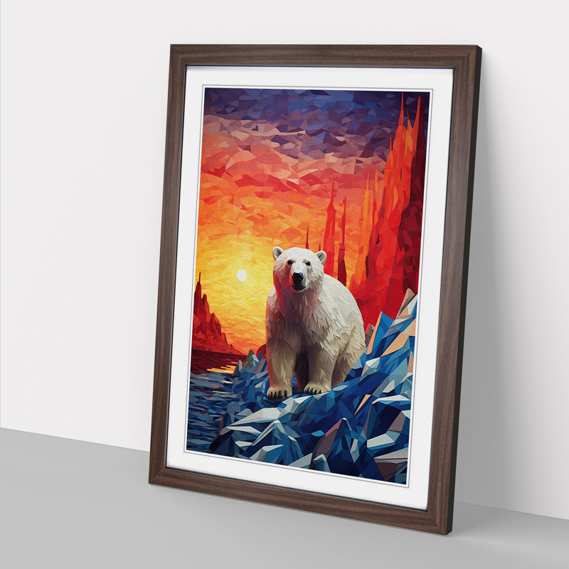 XYZ-FRM-V1223-5207 Polar Bear Orphism - Single Picture Frame Print on Wood, 64cm H x 46cm W x 2cm D, Walnut