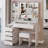 Large 41-Inch Left Bedside Cabinet Vanity Table With Cushioned Stool, Extra Large LED Mirror, 3-Color Switch, And Multi-Layer Storage-791210643
