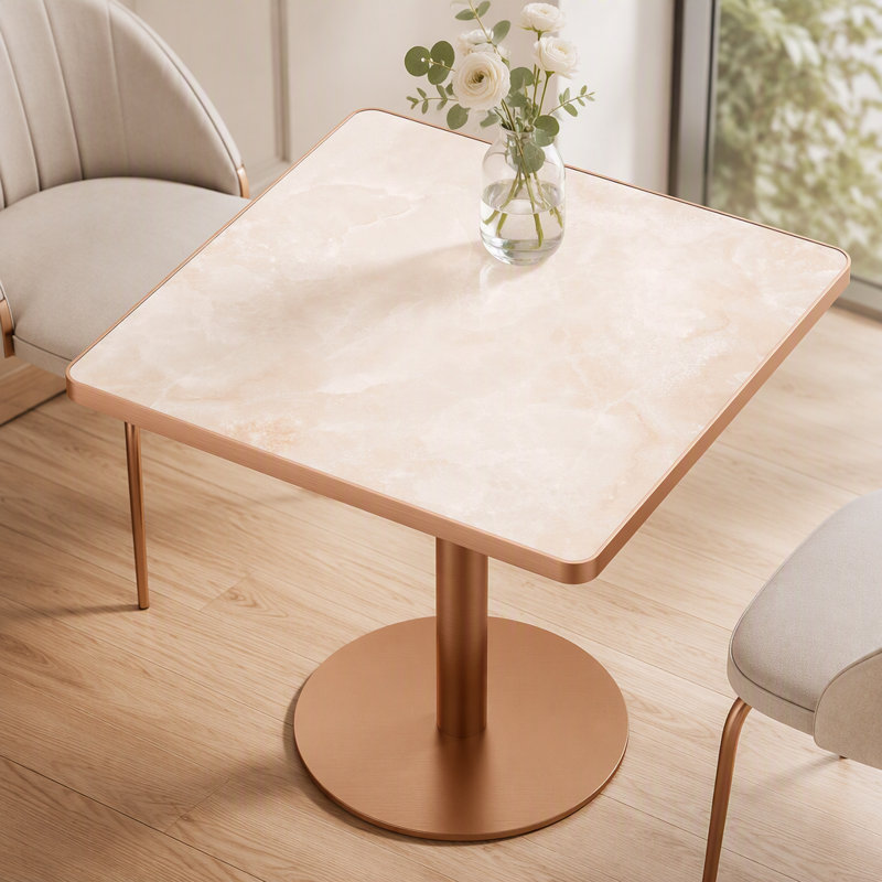 Table de salle à manger carrée moderne avec plateau en faux marbre, assemblage facile, structure en métal robuste, 31,5 pouces de diamètre