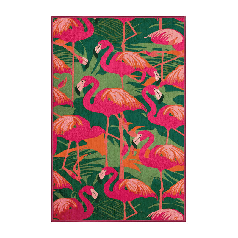  Washable Flamingos Hawaiian Area Rug, Runner 2' x 4'