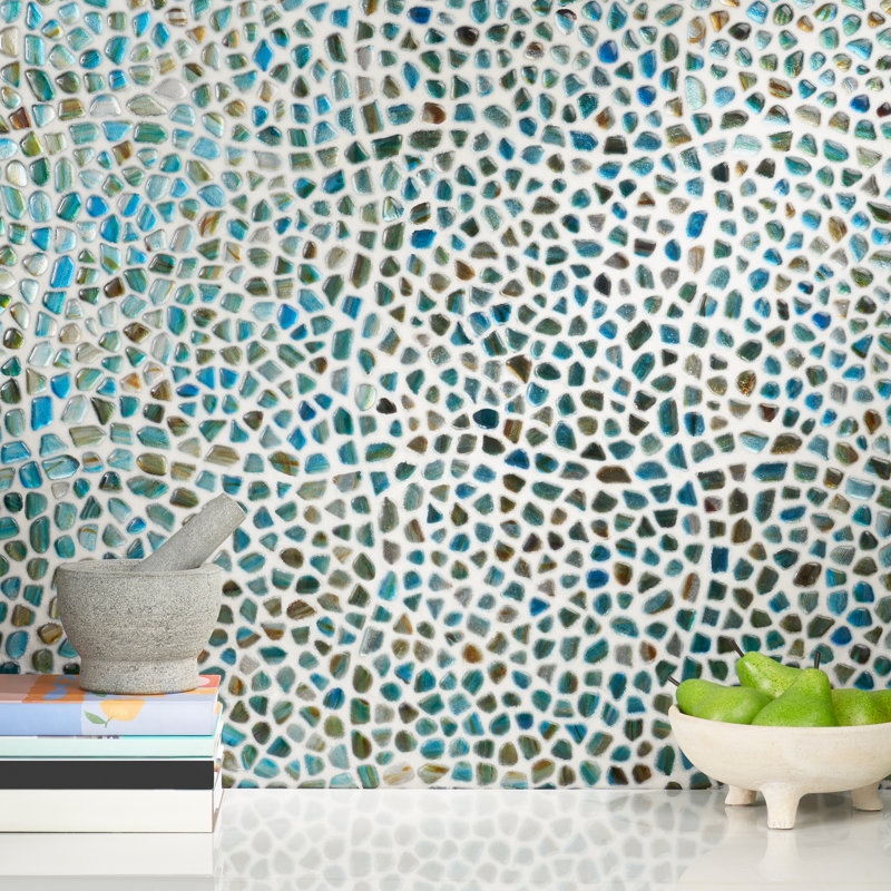 Fractal Pebble 11.88 in. x 11.88 in. Polished Glass Wall Mosaic Tile (0.98 Sq. Ft. / Each), Blue/Green/Brown