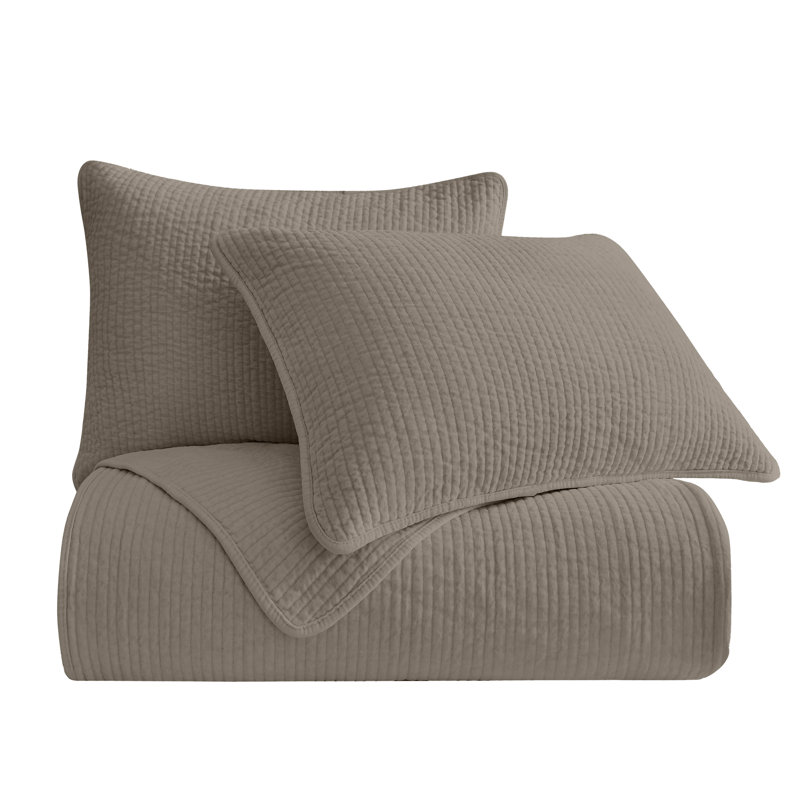 Ensemble de courtepointe rustique en velours de coton Stonewashed, Courtepointe pour lit double/grand et 2 taies déc, Taupe