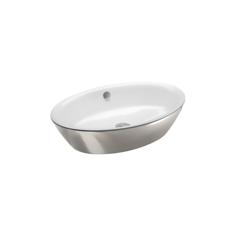 Catalano 16.54'' Fireclay Oval Bathroom Sink, White/Silver