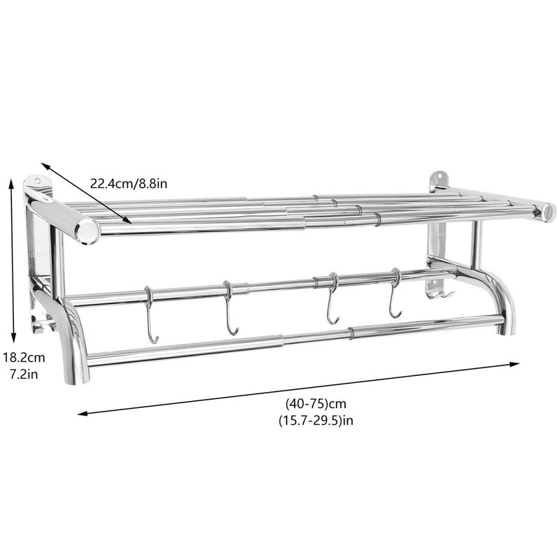 Towel Rack Bathroom Hotel Rail Holder Wall Mounted Storage Shelf
