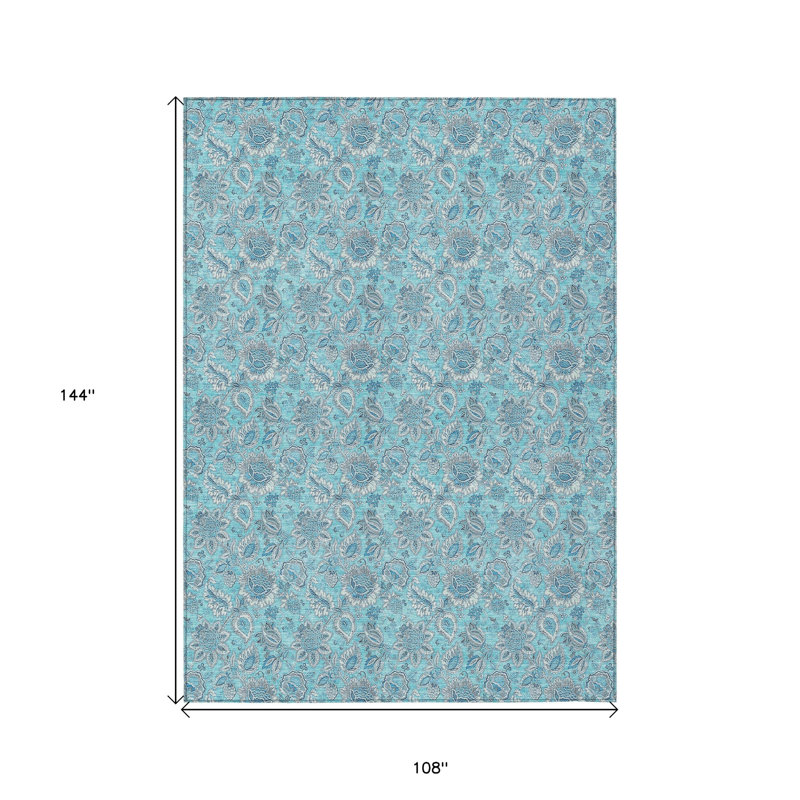 Tapis floral lavable intérieur / extérieur 9 pi x 12 pi bleu aqua