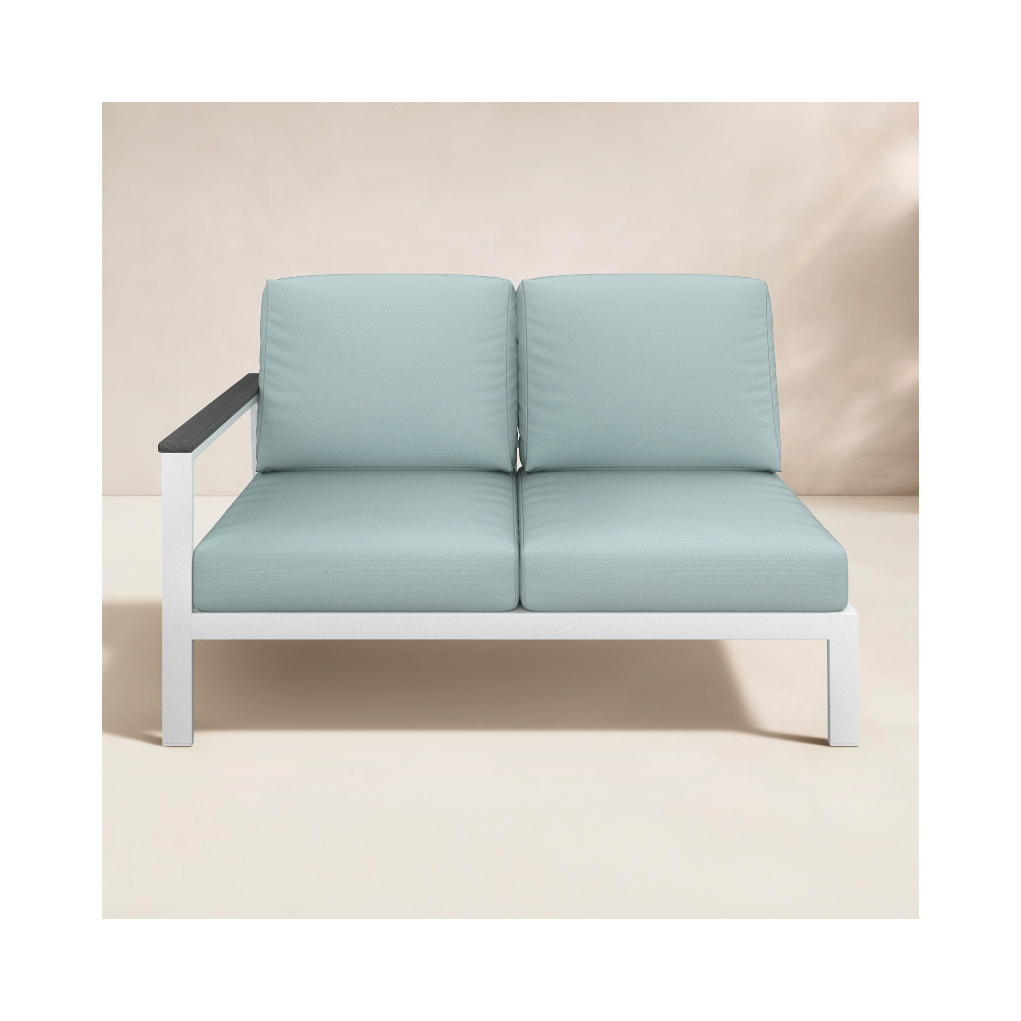 Outdoor Patio Sectional Loveseat With Sunbrella Cushions, Left Hand Facing, Bliss Dew