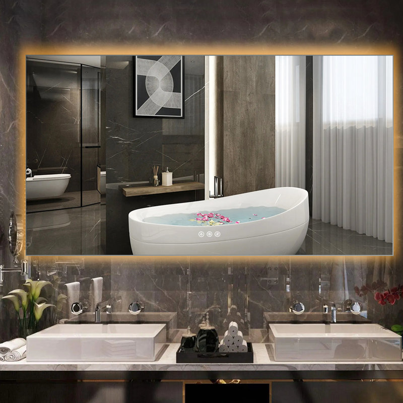 Miroir suspendu de salle de bain Addasyn, 36 po x 72 po, Gris cendrier