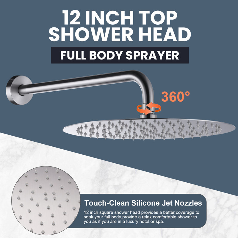 12" Brushed Nickel Wall Mounted Rain Shower System
