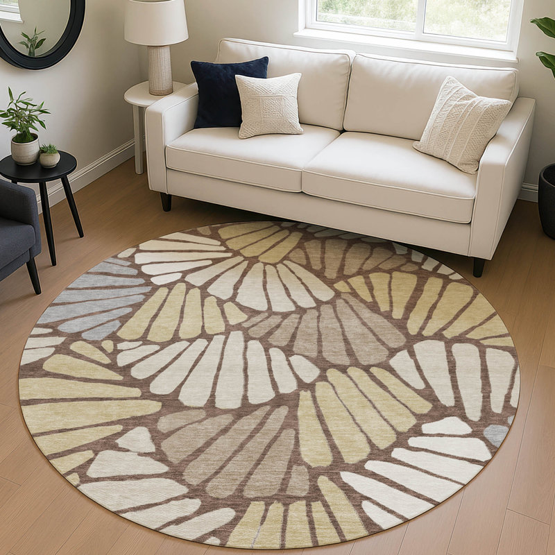 Machine Washable Indoor/Outdoor Jozwiak ACN2384 Floral Rug, Round 8'