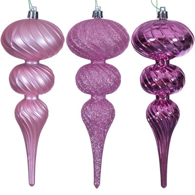 Assortiment d'ornements en forme de tourbillon argenté de 8 po. Deux mat, deux brillants et deux paillettes.