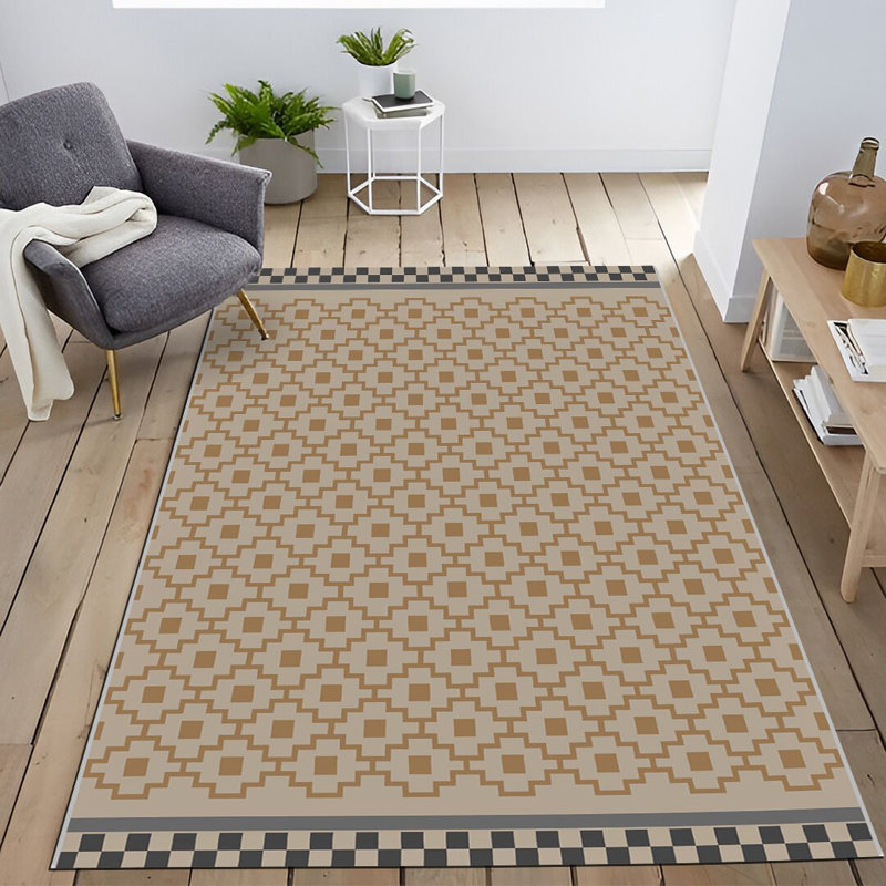 Tapis décoratif à motif géométrique beige, Tapis de couloir 3 pi 9,81 po x 6 pi 6,74 po