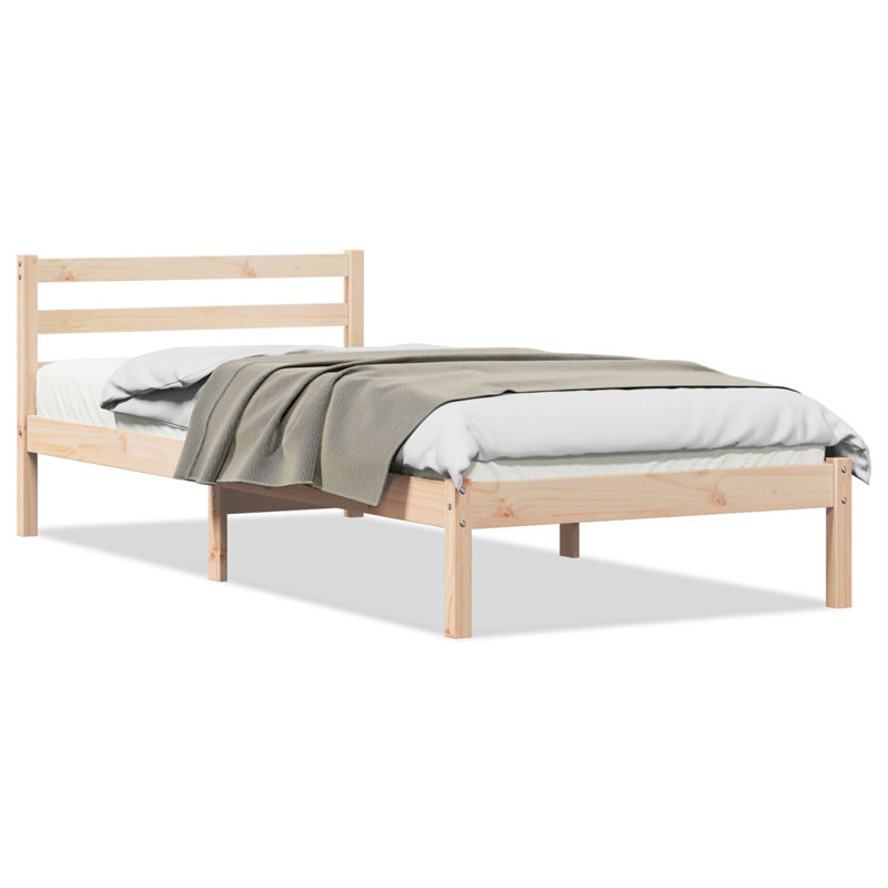 Bed Frame With Headboard Solid Wood Pine, 80 x 200cm, Natural