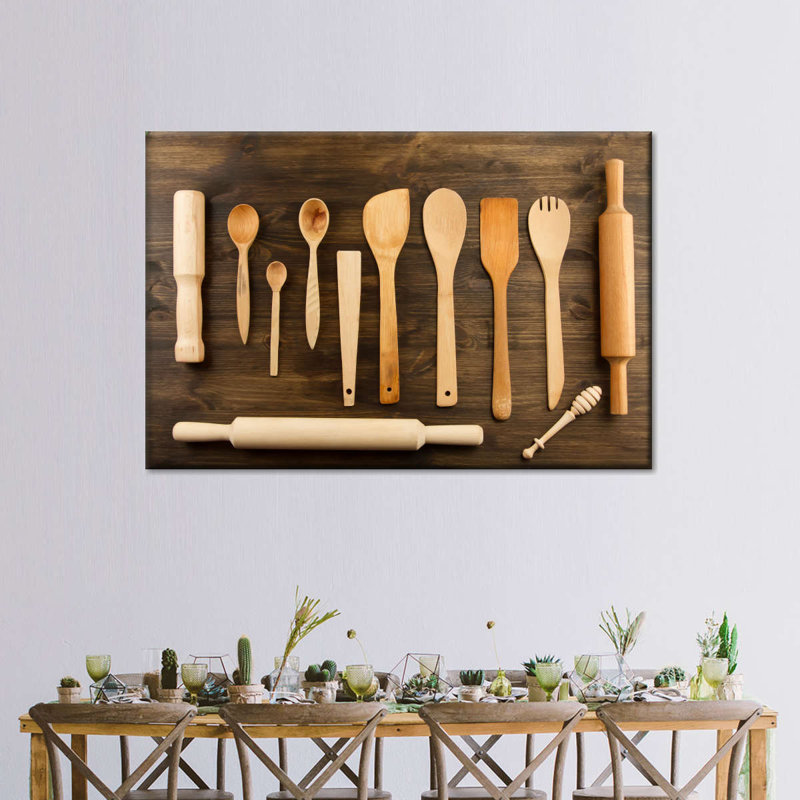Impression sur toile avec ustensiles de cuisine en bois, H 8 po x l 12 po x P 1 po