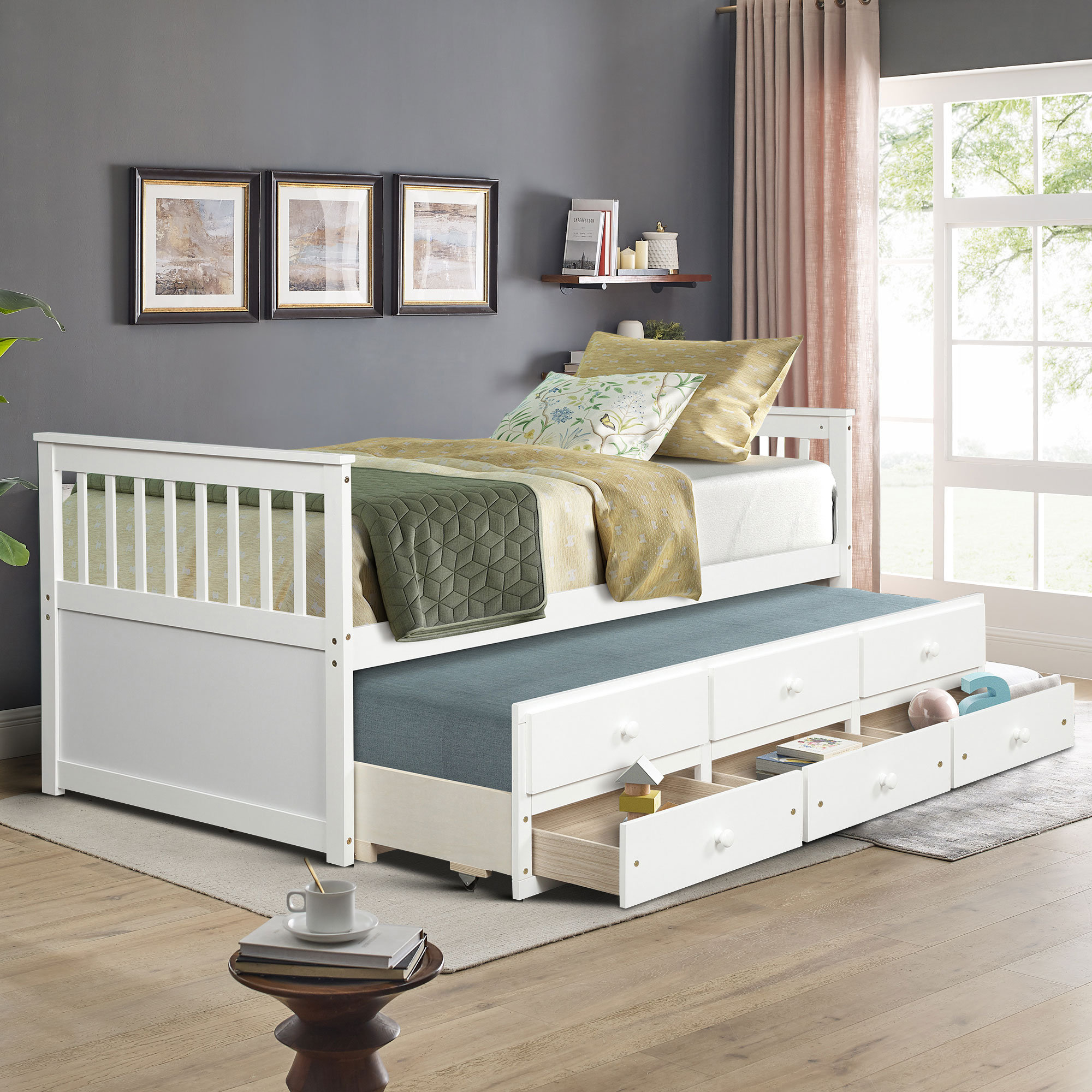 Winston Porter Classic Retro Wooden Twin Daybed With Trundle Bed And
