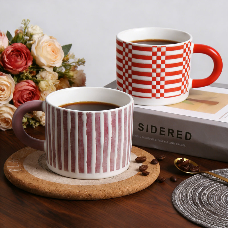  Ensemble de 4 tasses à café en grès 14 oz