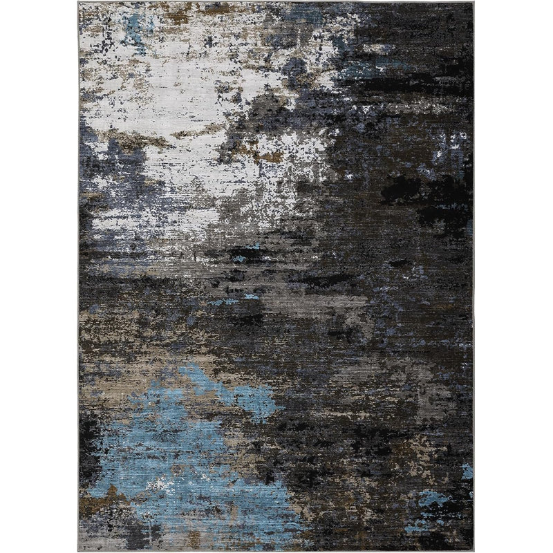 Abstract Art-Inspired Thin Indoor Rug, Distressed Oil Painting Pattern Low Pile Area Mat with Soft Surface, Easy to Clean & Stain Resistant for Living Room, Bedroom, Entryway, Study