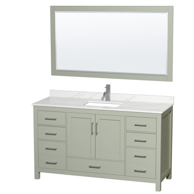 Ensemble de meuble-lavabo simple autoportant 60 po avec plateau en quartz Sheffield et miroir 58 po