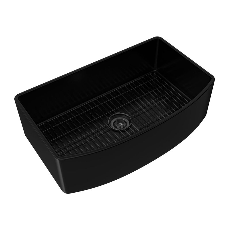 Évier de cuisine à simple cuve en argile réfractaire l 21 po Mondawe, Noir