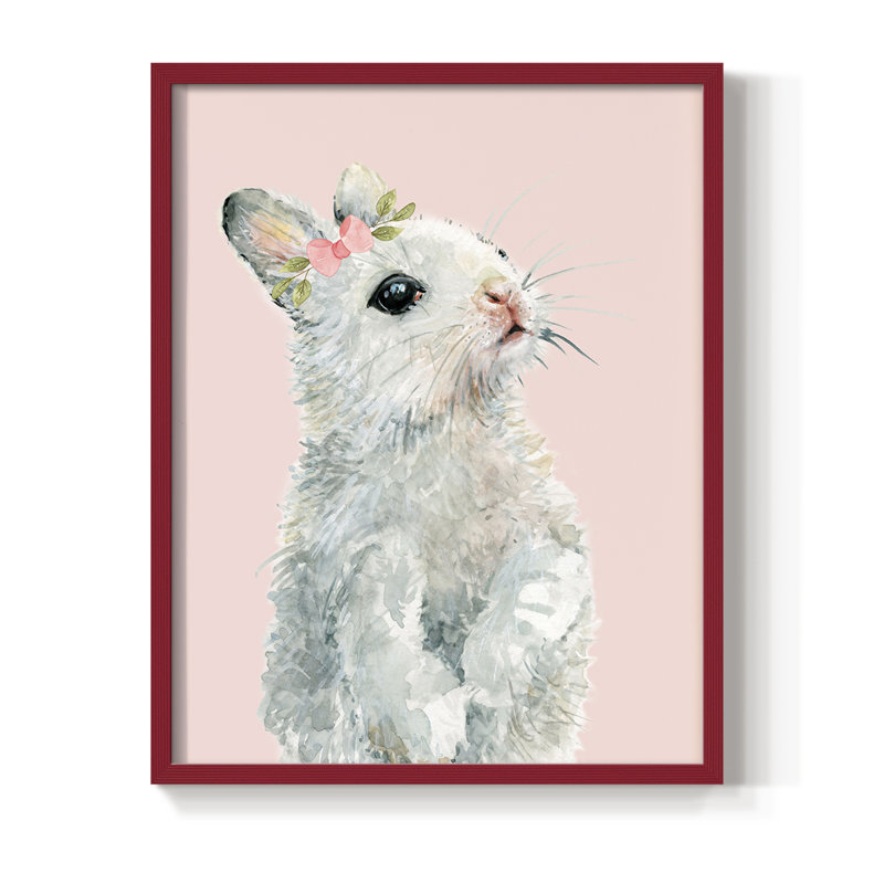 Lapin habillé, reproduction encadrée - bois massif, H 21 po x l 17 po, Rouge