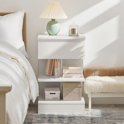 White Nightstand Bedside Table with 1 Drawer, 2 Open Shelves by Latitude Run