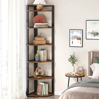 Étagère de coin 70,87 "à 6 niveaux de brun rustique pour le salon et le bureau