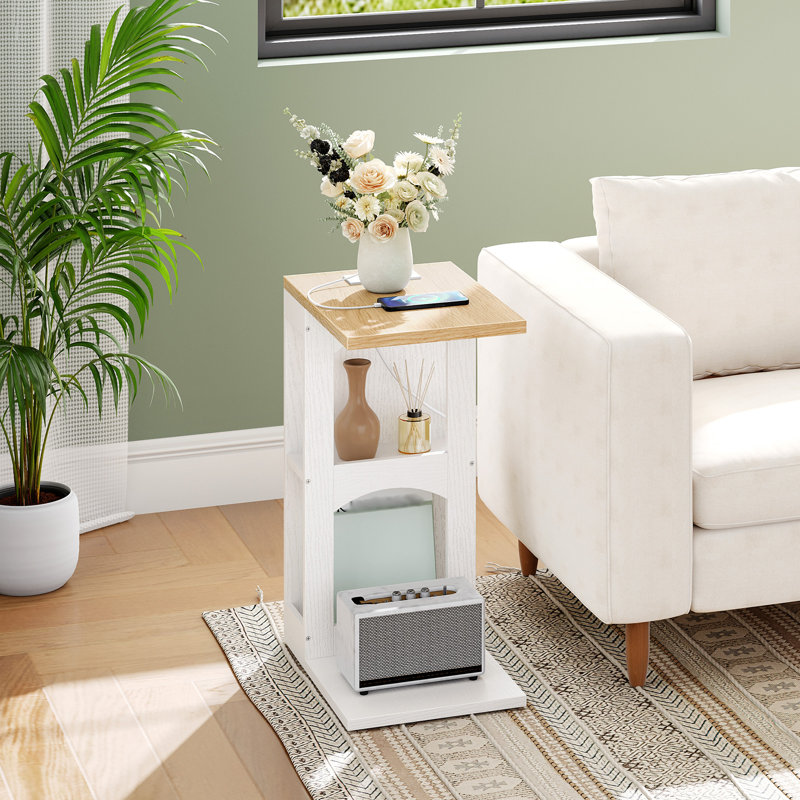 C-shaped End Table Set with Charging Station
