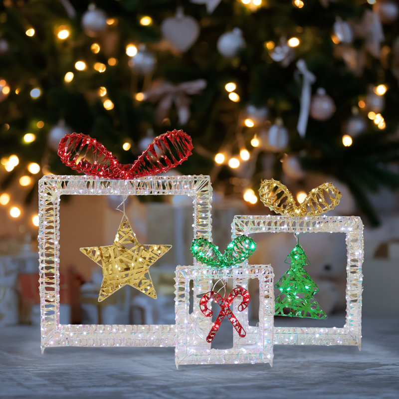 Décoration de Noël boîte cadeau irisée 3 pièces