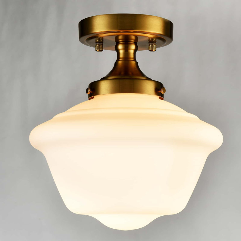 Rhodes Brass Schoolhouse Ceiling Light Fixture With Milk Glass Shade 1-Light, Brass