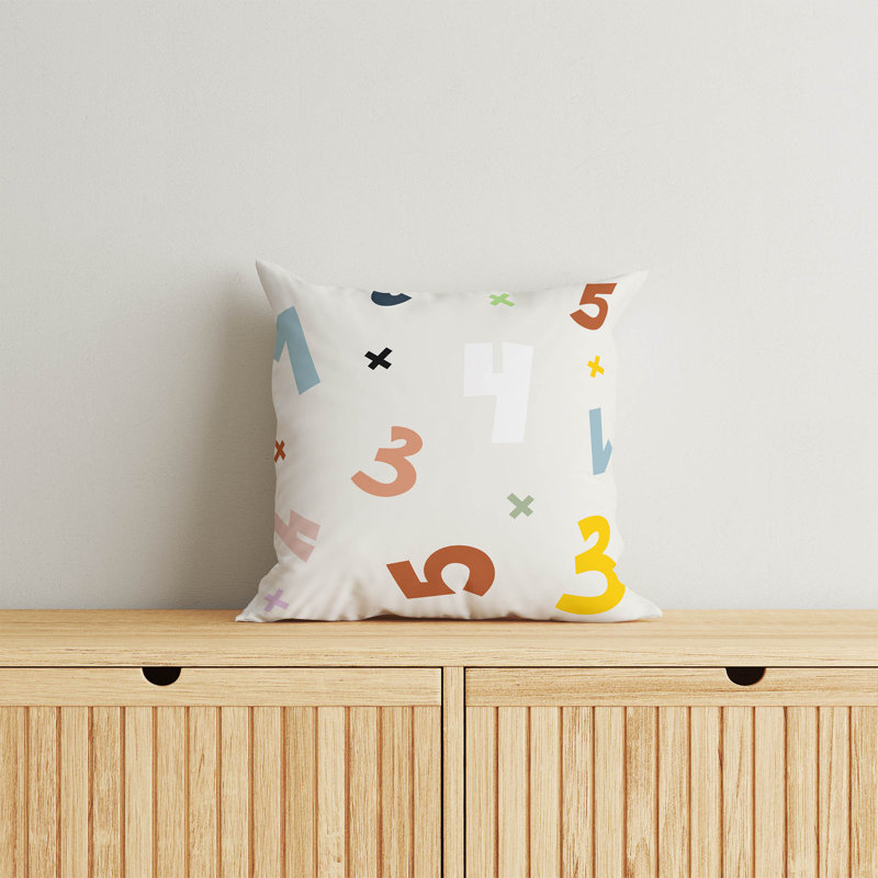 Coussin Numéros, Ivoire / gris anthracite / jaune, H 16 po x l 16 po