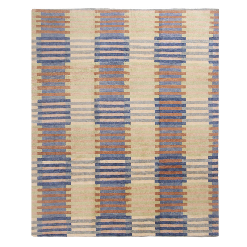 Hand Knotted Wool Geometric Area Rug, Rectangle 5' x 8'