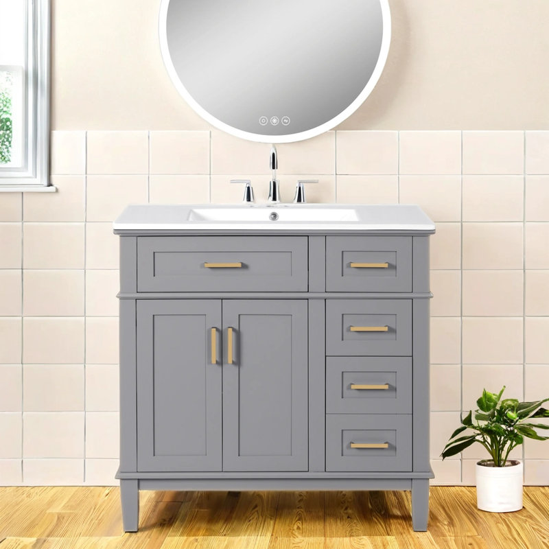 Azara 36'' Single Bathroom Vanity with Ceramic Top, Gray