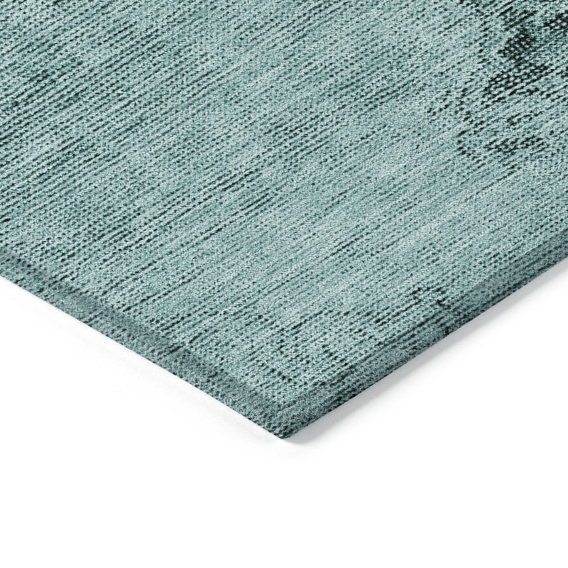 Tapis extérieur lavable bleu sarcelle et anthracite oriental oriental 5 pi x 8 pi bleu sarcelle