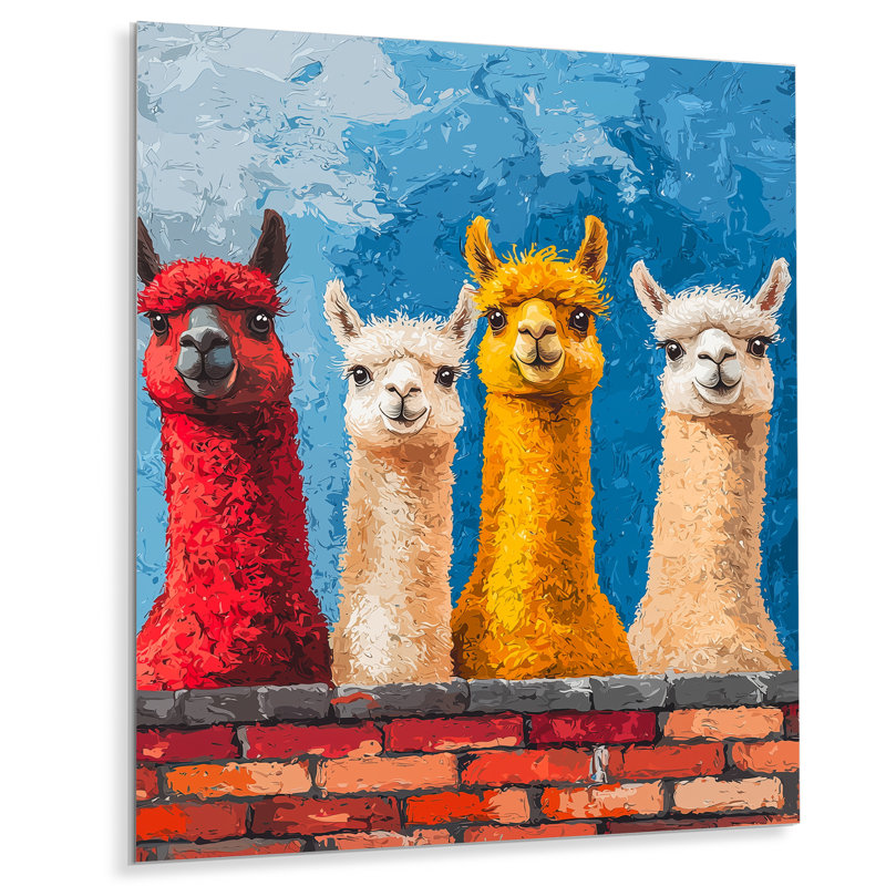 Pop Art Whispering Alpaca Family - animaux, impression sur métal, H 32 po x l 24 po x P 0,84 po
