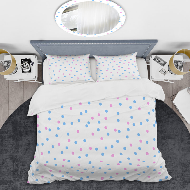 Blue and Pink Circle Dots - Ensemble de housse de couette abstrait - Microfibre de polyester