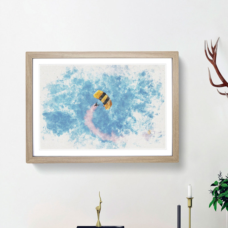 Skydiving - Picture Frame Painting Print, Oak Framed, 24cm H x 33cm W x 2cm D