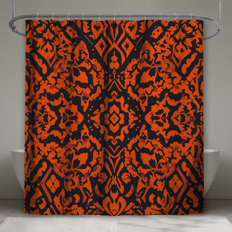 Rideaux de douche orange à motif damassé très longs, L 70 po x H 93 po