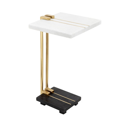 12.5x12x22" Aluminum and Marble C-Shaped Side Table