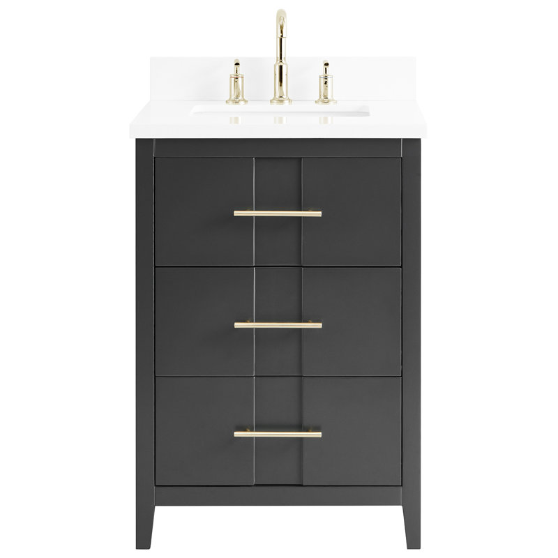 Iconic 24" Freestanding Standard Single Bathroom Vanity with Top, Black, Gold