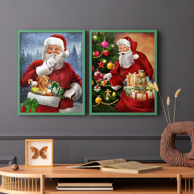 «Quiet Santa», reproduction encadrée de qualité supérieure - prête à être accrochée - aucun clou requis - aucun clou requis