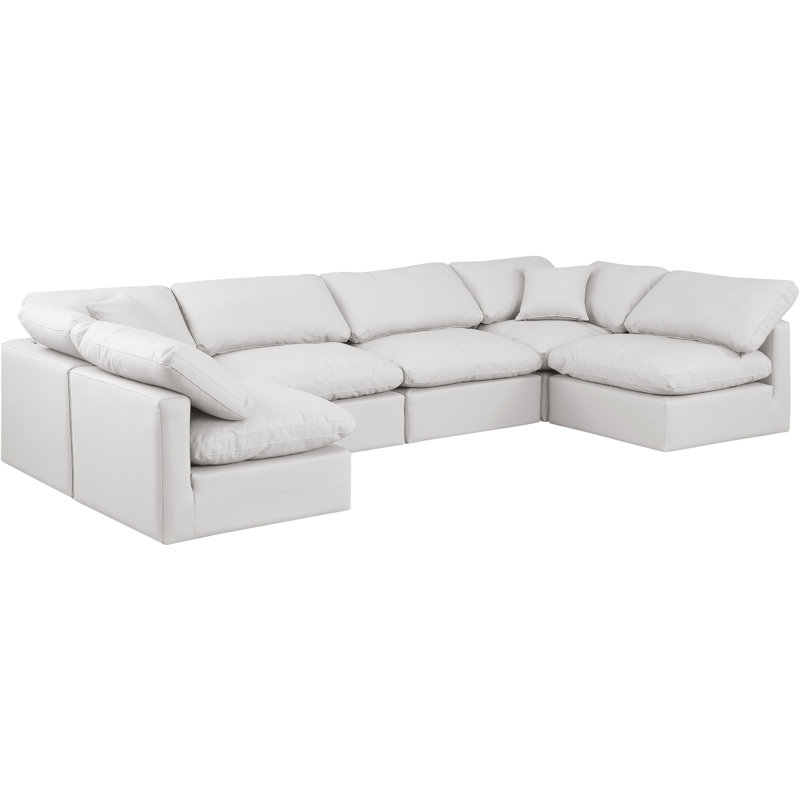 Canapé modulaire en similicuir 6 pièces Itala, Cuir crème végétalien