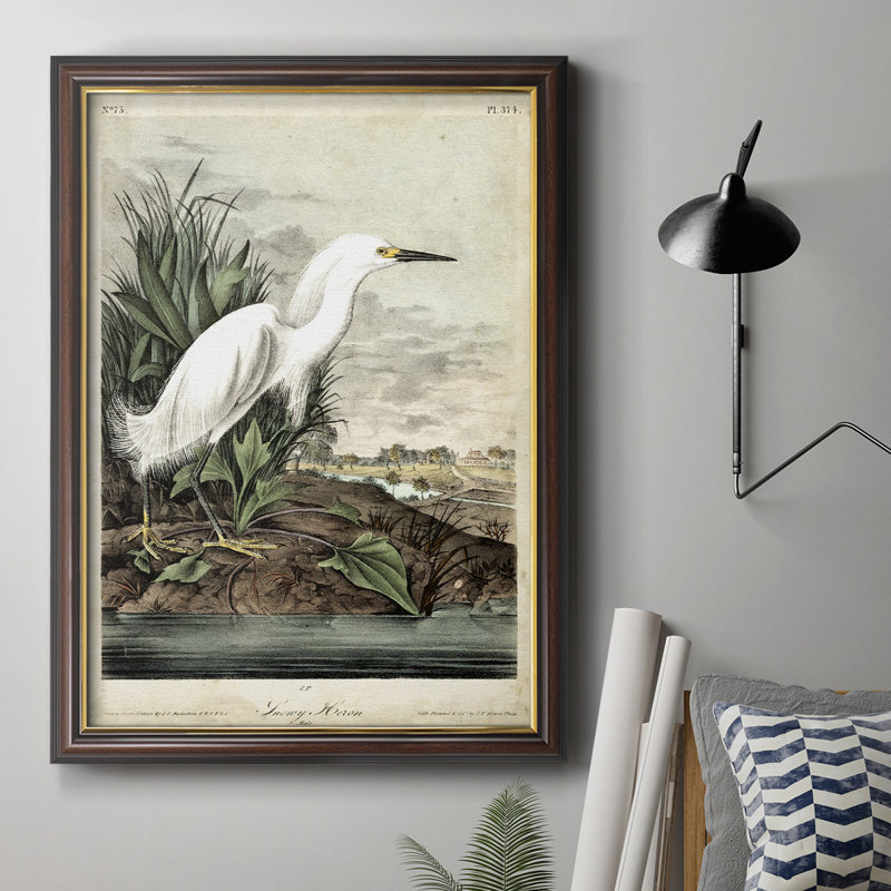 «Snowy Heron», peinture sur toile encadrée, H 36 po x l 24 po x P 2,5 po